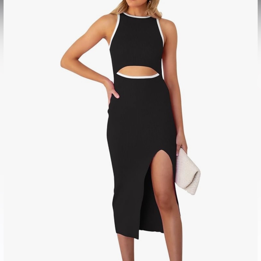 Black and White Ribbed Midi Dress size Small